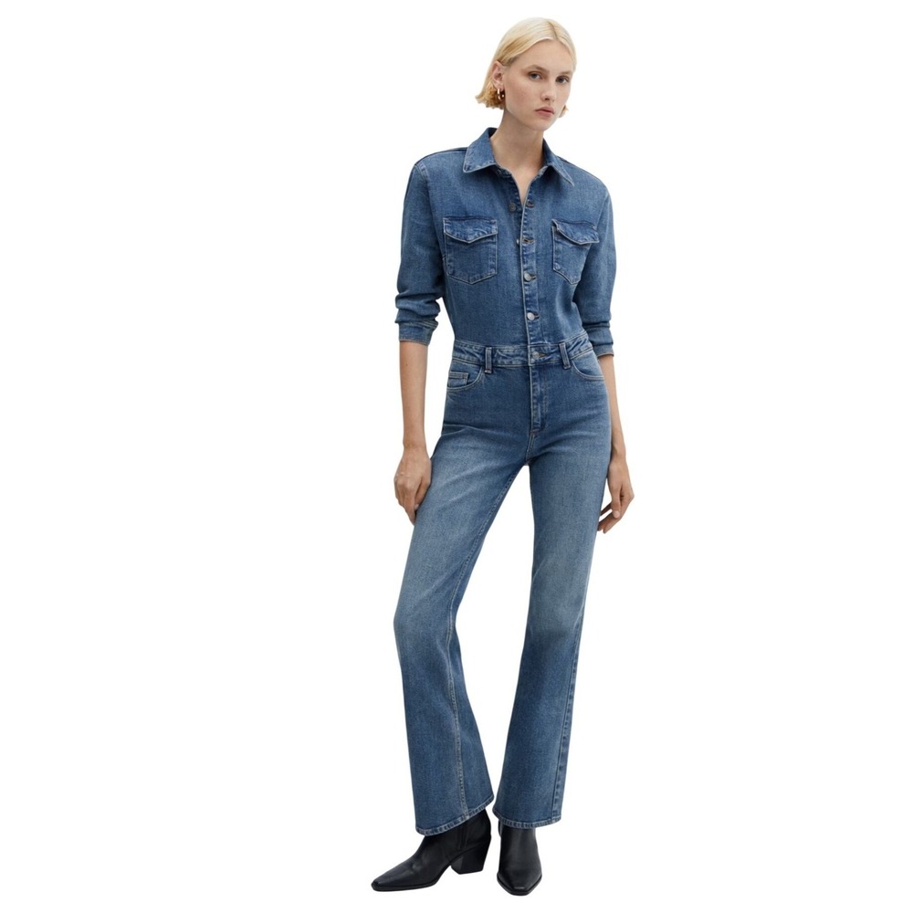 Mango MNG Long Sleeve Judith Denim Jumpsuit Blue Medium‎ Wash XXL Utility NEW